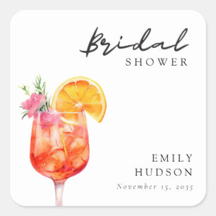 Aperol Spritz Floral Bridal Shower Square Sticker