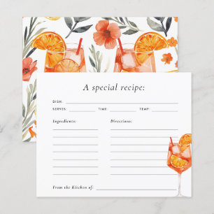 Aperol Spritz Floral Watercolor Bridal Recipe Card