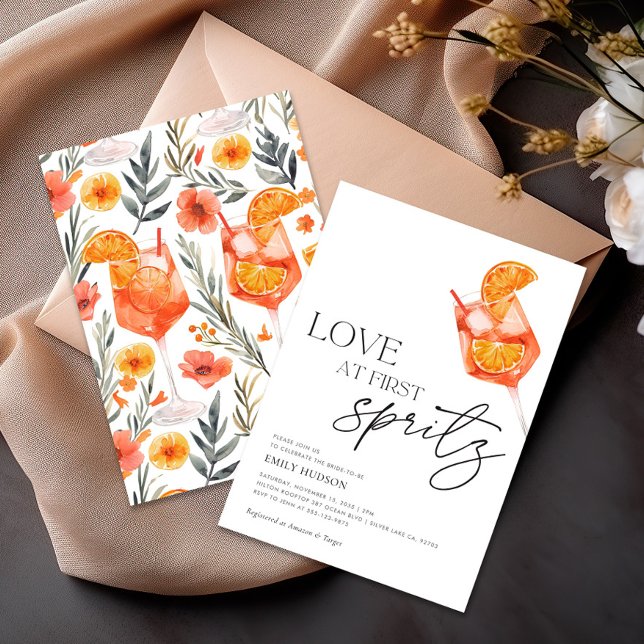 Aperol Spritz Floral Watercolor Bridal Shower Invitation (Creator Uploaded)