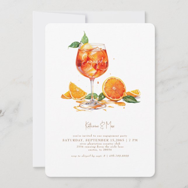 Aperol Spritz Gold Text Engagement Party Invitation (Front)