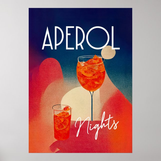 Aperol Spritz Nights Retro Cocktail Poster (Front)