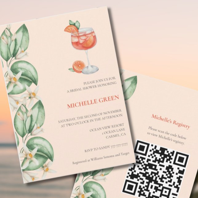 Aperol Spritz Orange Bridal Shower Invitation QR (Creator Uploaded)