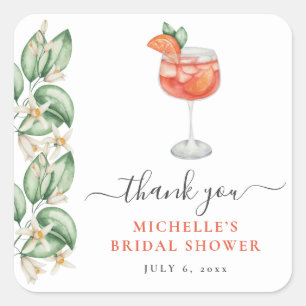 Aperol Spritz Orange Bridal Shower Square Sticker