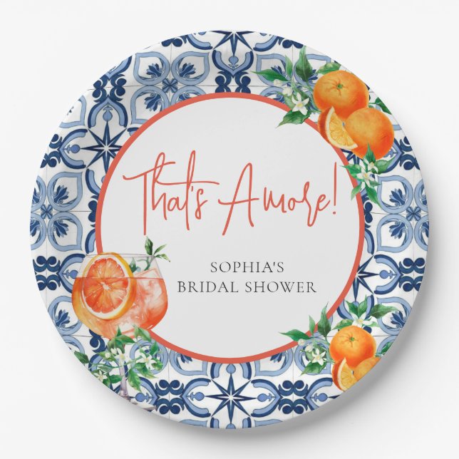 Aperol Spritz Orange Positano Bridal Shower Paper Plate (Front)