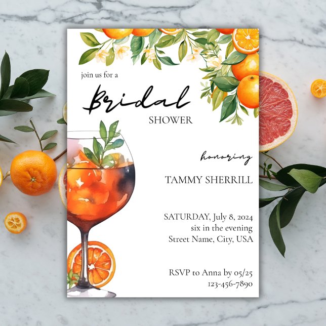 Aperol Spritz Orange Watercolor Bridal Shower  Invitation (Creator Uploaded)