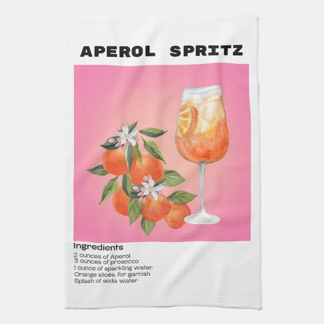 Aperol Spritz PInk Orange Flower Market Art Print Tea Towel (Vertical)