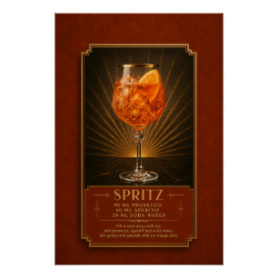 Aperol Spritz Recipe Poster   Bar Art