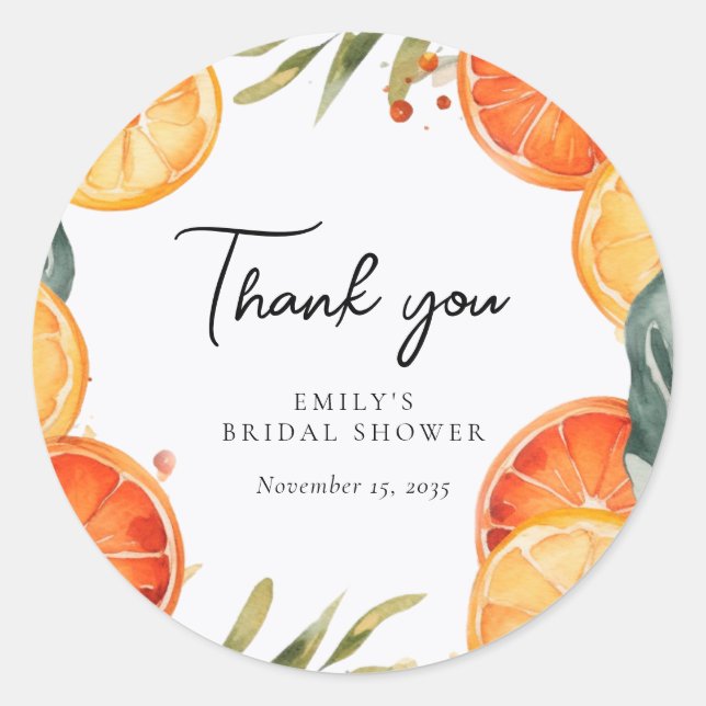 Aperol Spritz Watercolor Bridal Shower Classic Round Sticker (Front)