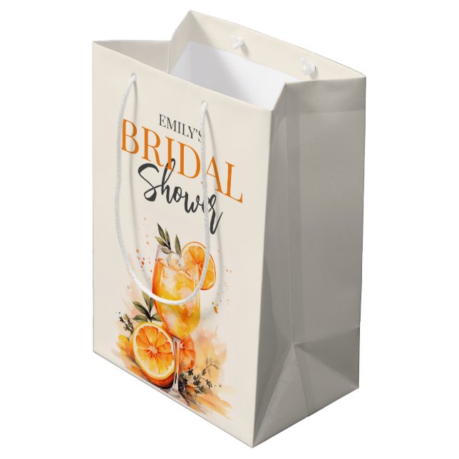 Aperol Spritz Watercolor Bridal Shower Medium Gift Bag (Back Angled)