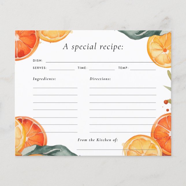 Aperol Spritz Watercolor Bridal Shower Recipe Card (Front)