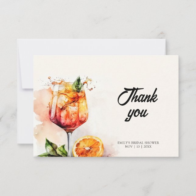 Aperol Spritz Watercolor Bridal Shower  Thank You Card (Front)