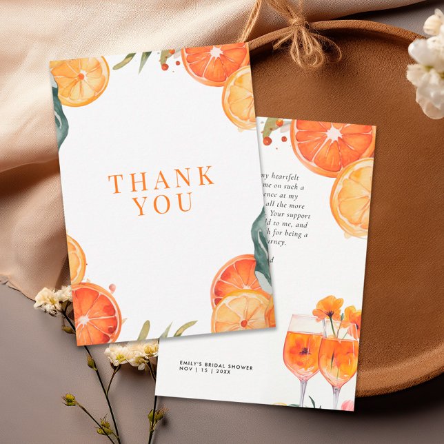 Aperol Spritz Watercolor Bridal Shower Thank You Card (Creator Uploaded)
