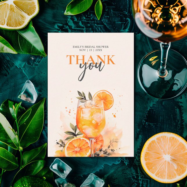 Aperol Spritz Watercolor Bridal Shower Thank You Card (Creator Uploaded)