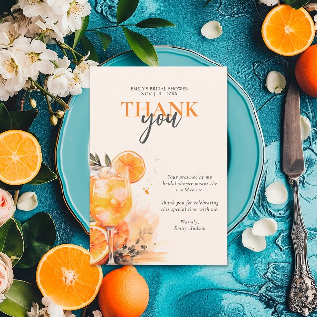 Aperol Spritz Watercolor Bridal Shower Thank You Card (Creator Uploaded)