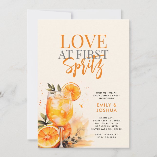 Aperol Spritz Watercolor Engagement Party Invitation (Front)