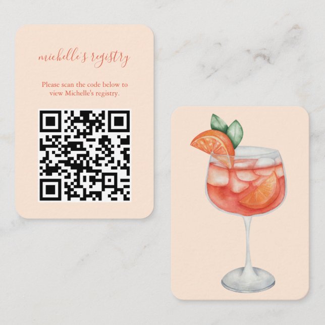 Aperol Spritz Wedding BridalShower Details QR Code Enclosure Card (Front/Back)