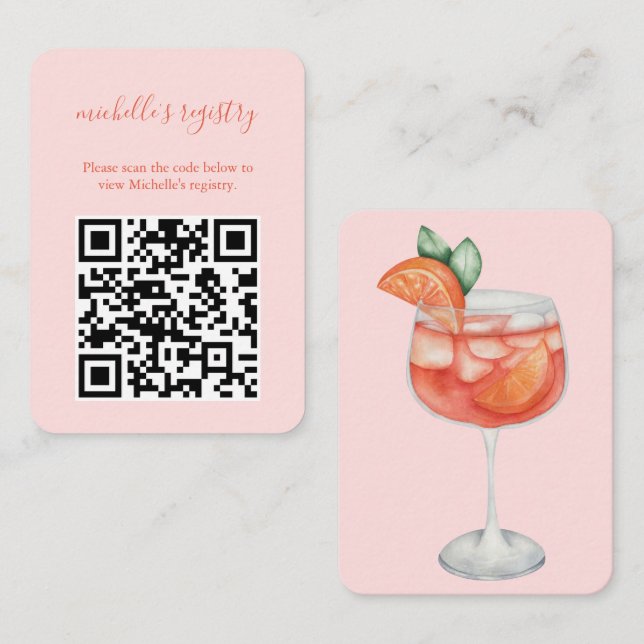 Aperol Spritz Wedding BridalShower Details QR Code Enclosure Card (Front/Back)