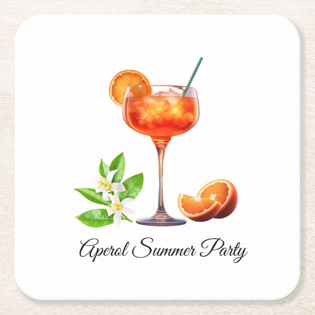 Aperol Summer Party Square Paper Coaster (Front)