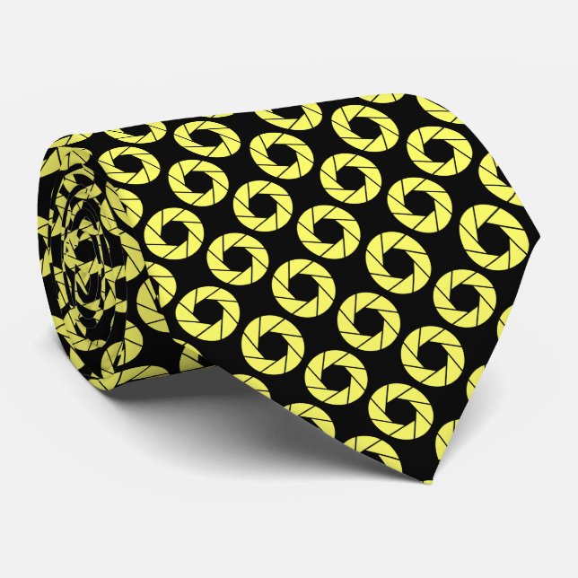 Aperture Pattern - Light Yellow on Black Tie (Rolled)