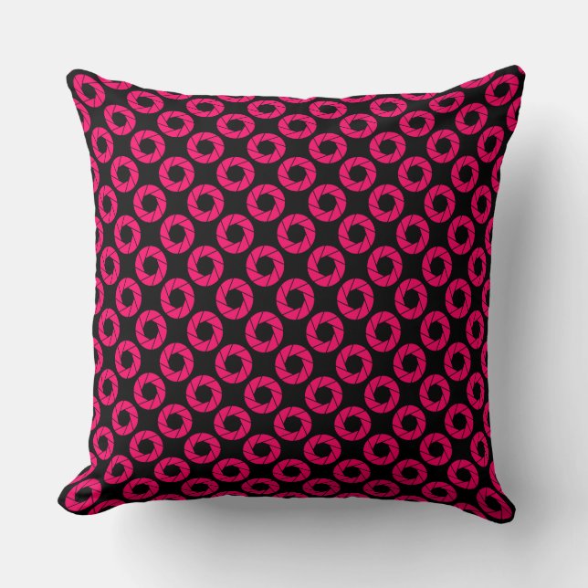 Aperture Pattern - Neon Red on Black Cushion (Front)