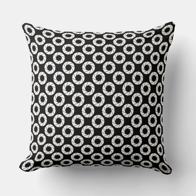 Aperture Pattern - White on Black Cushion (Front)