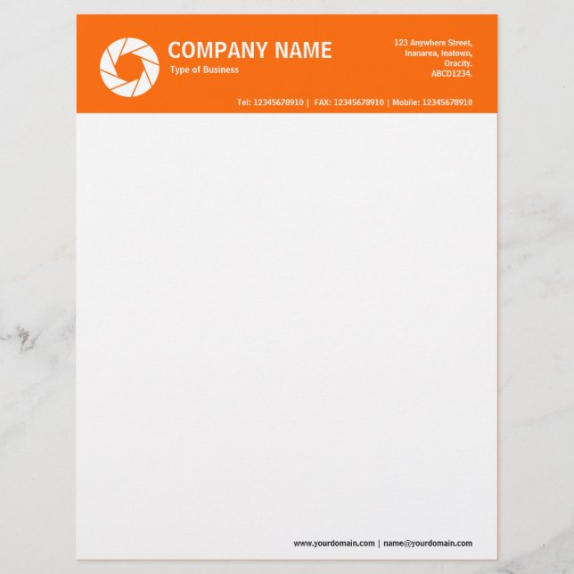 Aperture Symbol 2in Colour Header - Orange Personalized Letterhead (Front)