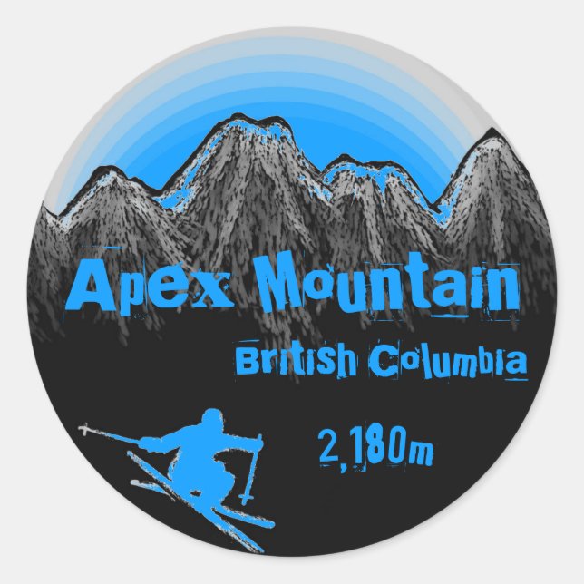 Apex Mountain British Columbia blue ski stickers (Front)