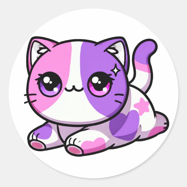 Aphmau, Meemeows, Cute Cat, Purple Kawaii Stickers (Front)