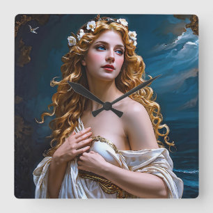 "Aphrodite: Goddess of Love and Light" Square Wall Clock
