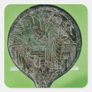 Aphrodite persuading Helen to follow Paris to Square Sticker