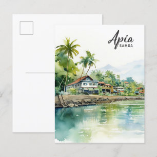 Apia Samoa Watercolor Painting Travel Postcard