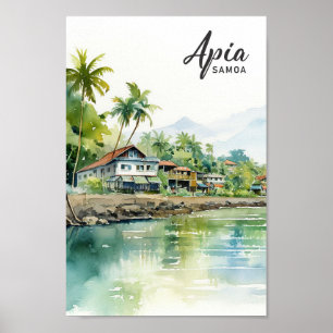 Apia Samoa Watercolor Painting Travel Poster