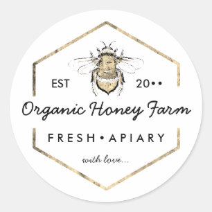 Apiarist  Gold Bumble Bee Honeycomb Classic Round Sticker