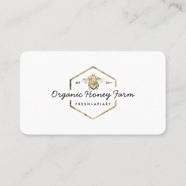 Apiarist Logo Gold Bumble Bee Honeycomb Business Card (Front)