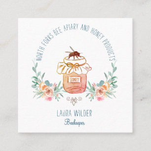 Apiary Bee Honey Jar Floral Square Business Card