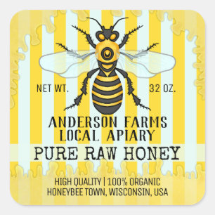 Apiary Bee Honey Jar Labels Honeybee Striped