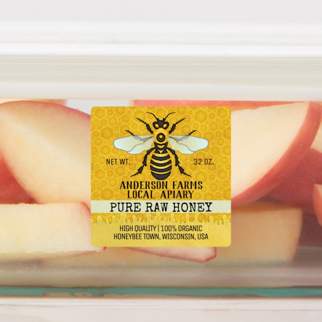 Apiary Honey Jar Bee Farm Honeybee and Honeycomb (Affixed)