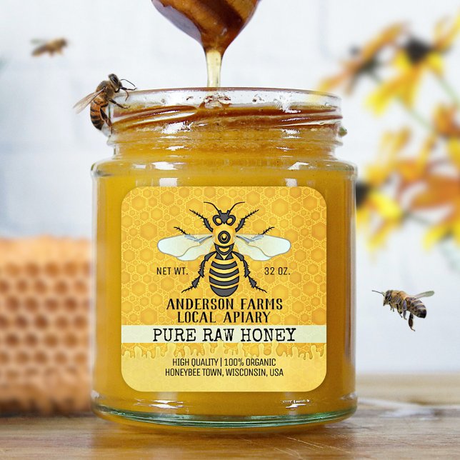 Apiary Honey Jar Labels | Honeybee Honeycomb Bee (Creator Uploaded)