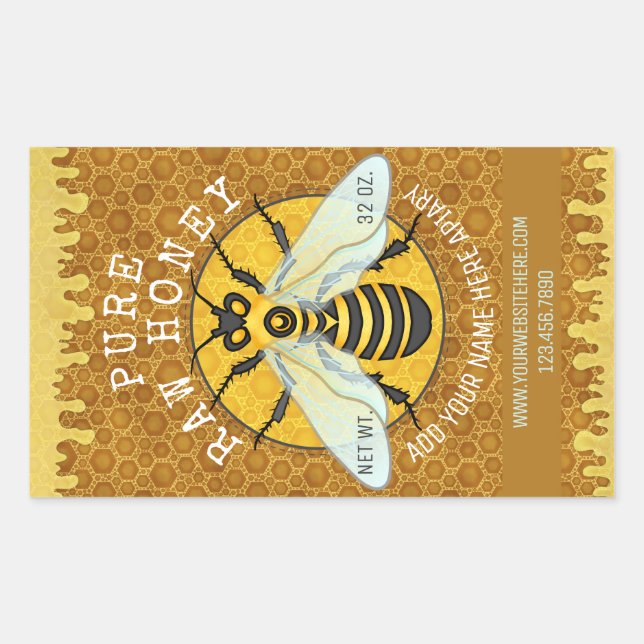 Apiary Honeybee Honey Jar Labels | Honeycomb Bee (Front)