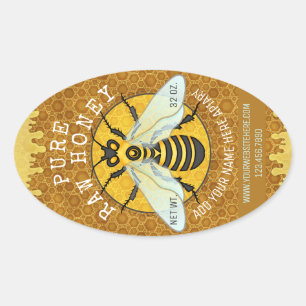 Apiary Honeybee Honey Jar Labels   Honeycomb Bee