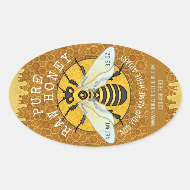 Apiary Honeybee Honey Jar Labels | Honeycomb Bee (Front)