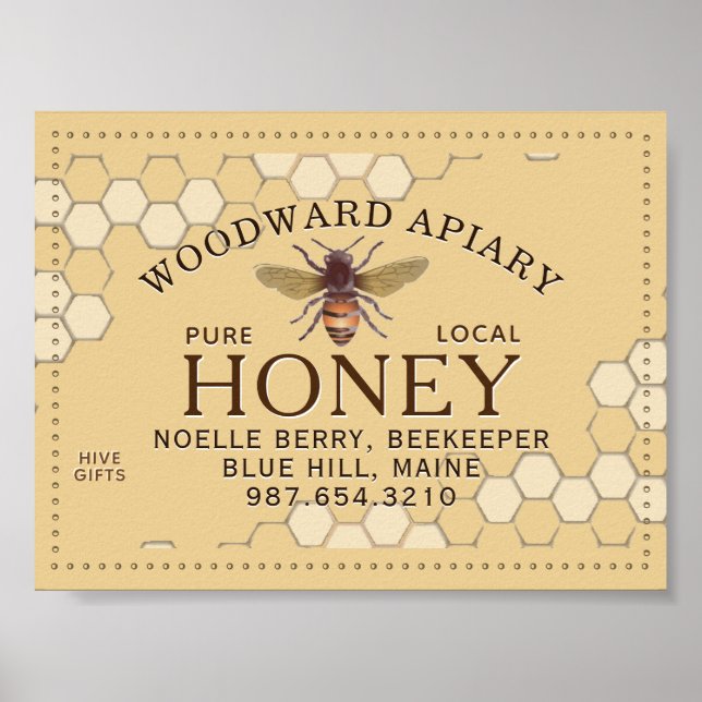 Apiary Honeycomb Honeybee Dotted Border Yellow Poster (Front)