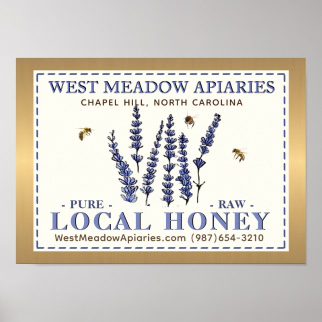 Apiary Name Farmer's Market Gold Local Honey Poster (Front)