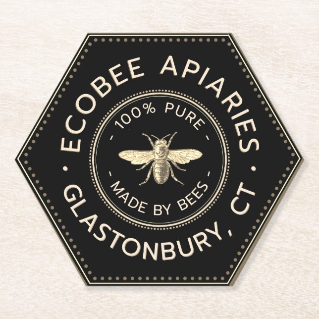 Apiary Promotional Hexagon Black Bee Coaster (Front)