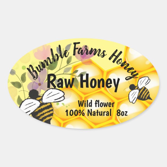 Apiary RAW HONEY Custom OVAL label (Front)