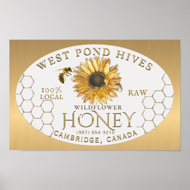 Apiary Sunflower Bee Honeycomb Gold Gradient  Poster (Front)