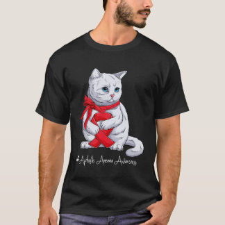 Aplastic Anaemia Awareness Month Red Ribbon Cat T-Shirt
