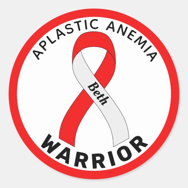Aplastic Anaemia Warrior Ribbon White Round Sticke Classic Round Sticker (Front)