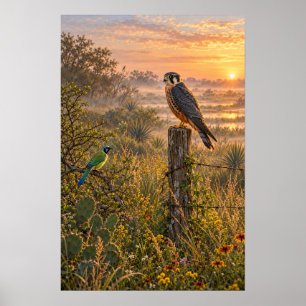 Aplomado Falcon in the Misty Lower Rio Grande Vall Poster