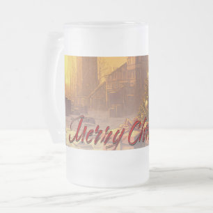 Apocalyptic Christmas Motif, with Presents Frosted Glass Beer Mug